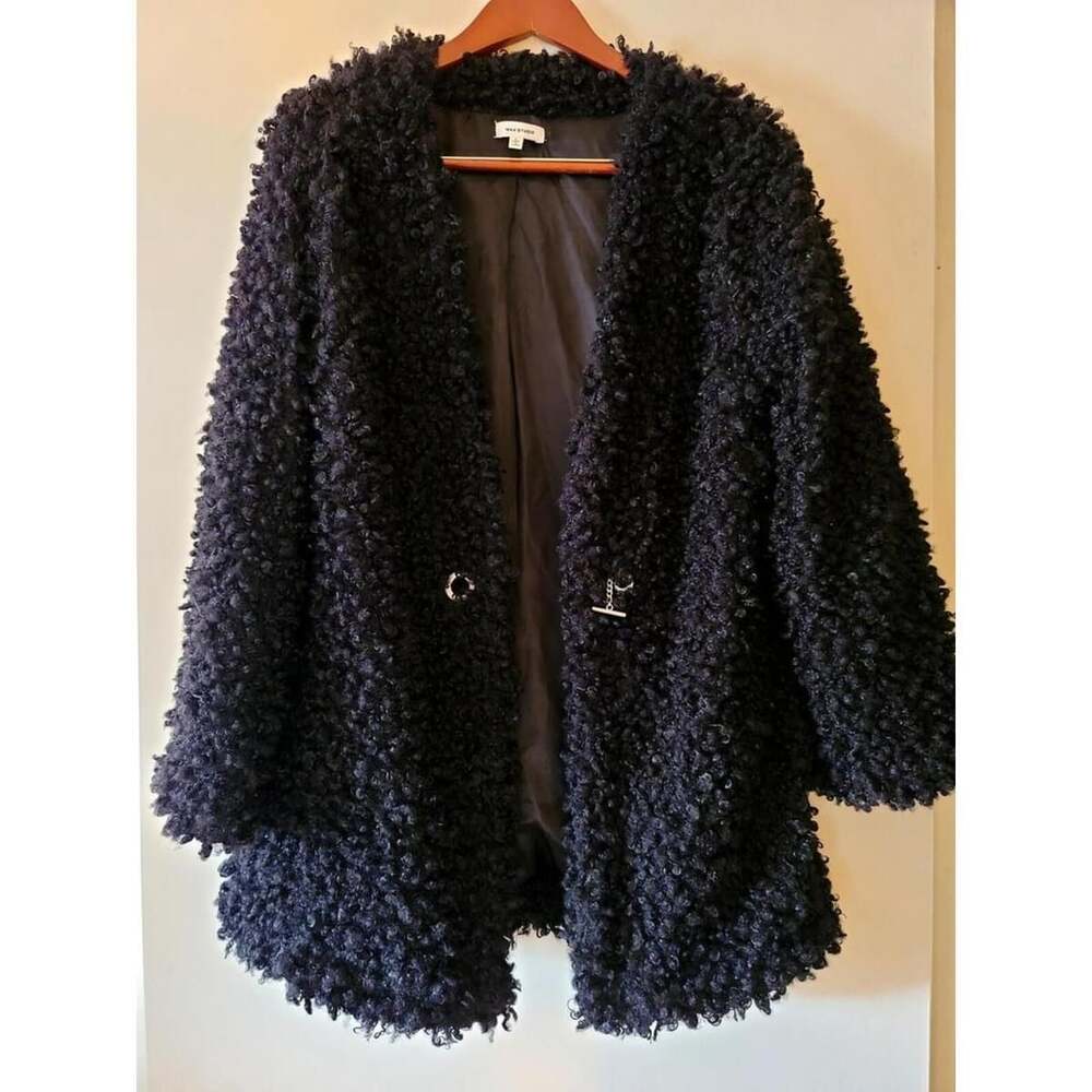 Max Studio Black Curly Faux Shearling Teddy Jacket Size L